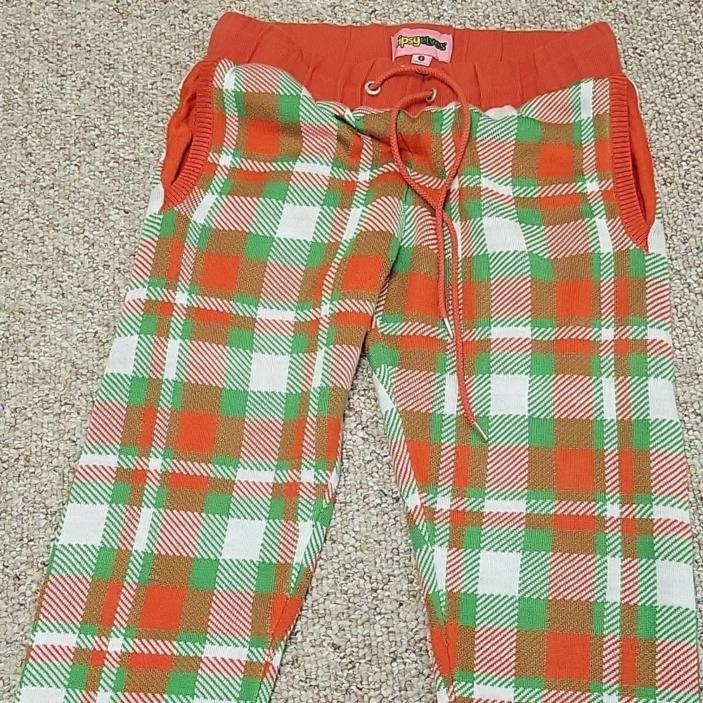 Tipsy Elves Plaid Joggers Red, Green, and White, Women's Small. Festive